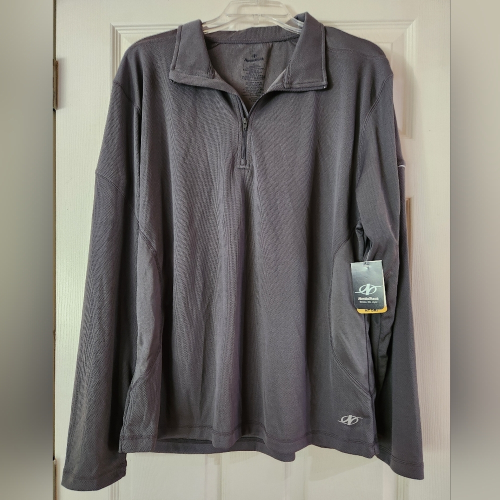 NWT NorticTrack Men's Gray Quarter-Zip Dri Fit Shirt, Size L